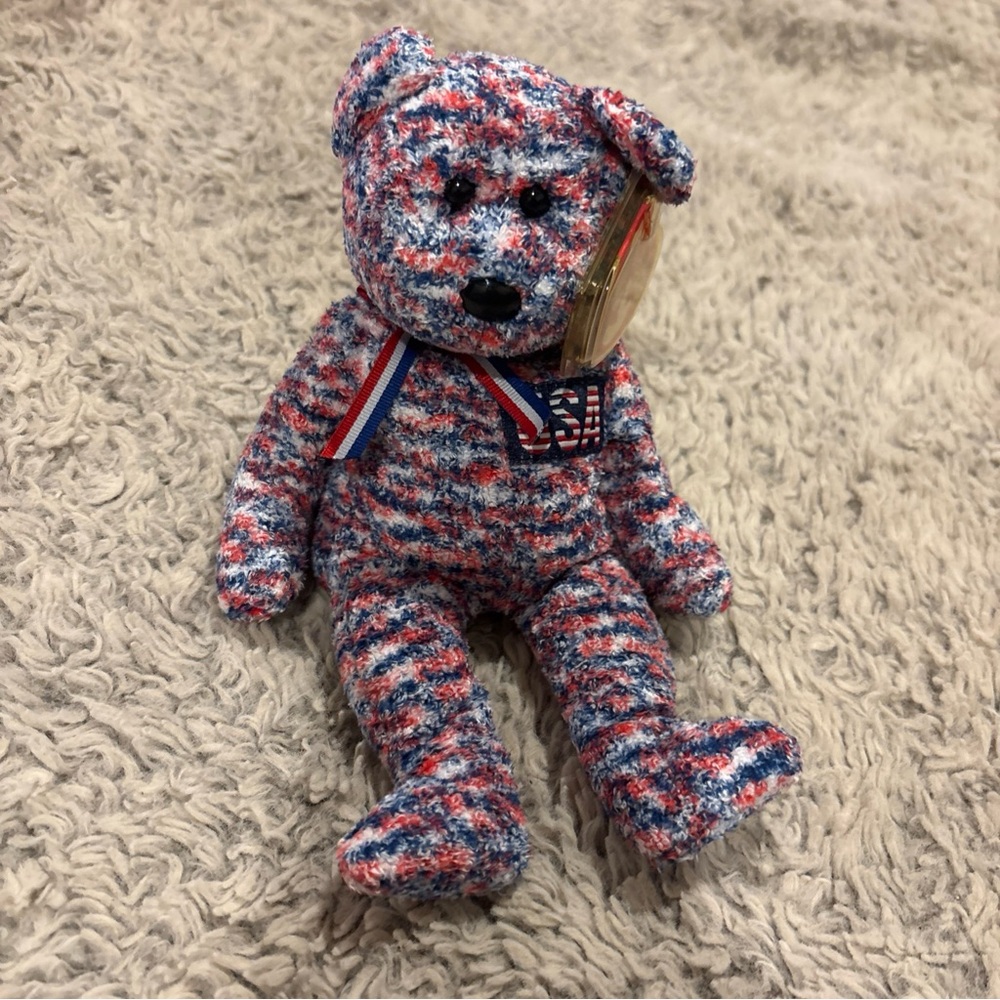 Ty Beanie Baby USA Bear Kids OS Red White Blue Good Patriotic 2000‎ Plush Toy